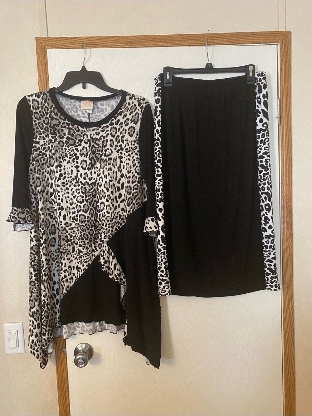 Zadie B’s Black & White Leopard Print Tunic and Skirt Set